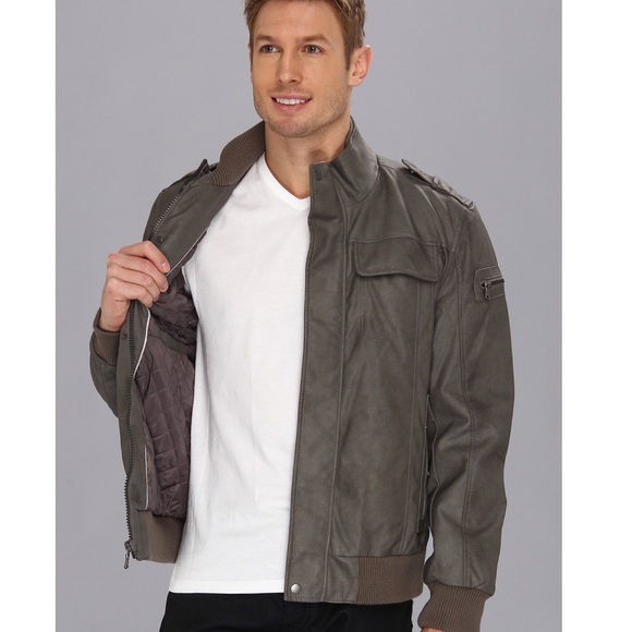 calvin klein men's faux leather bomber jacket